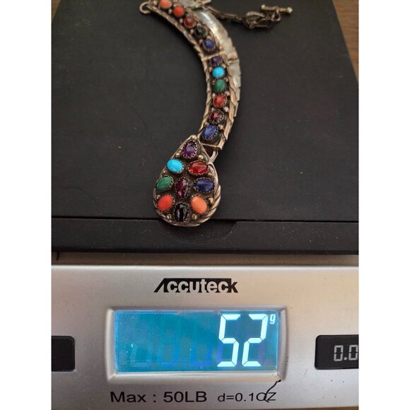 Vintage Native American Necklace Turquoise & Multi Stone Makers Mark Test 925 - Picture 9 of 13